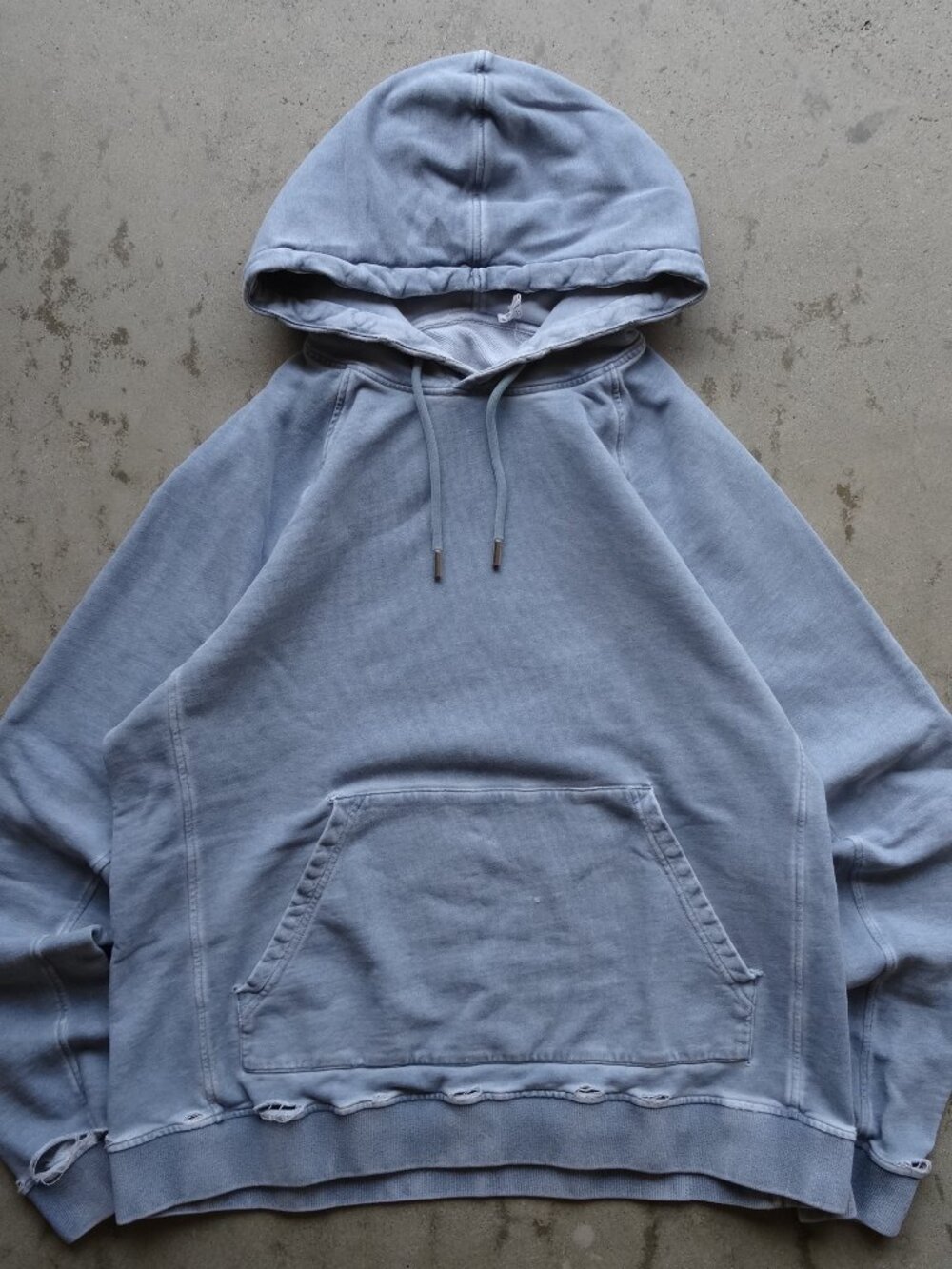 Mr. Porter Garment dyed Distressed Light blue Hoodie mens xl